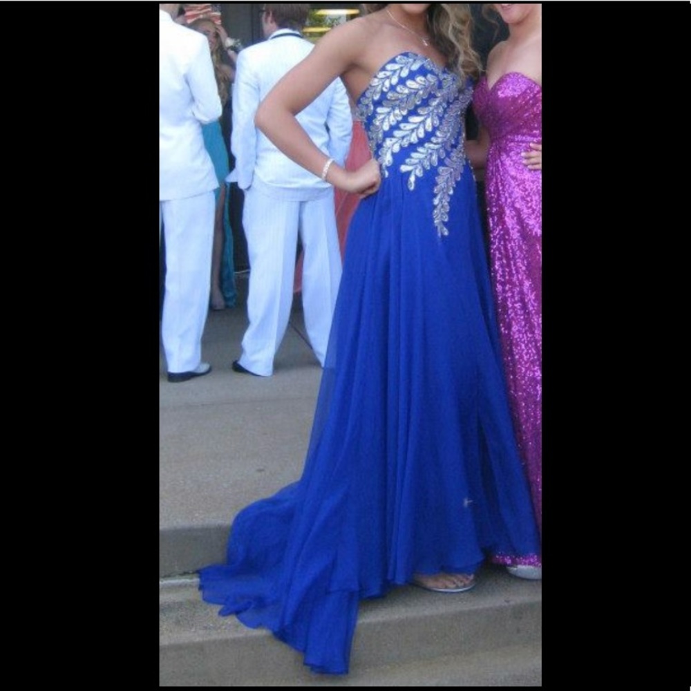 Royal Blue PROM dress with silver accents.